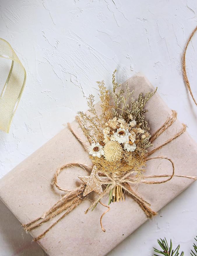 Miniature dried flower bouquet set (12 pcs), small bouquets, gift bags of dried flowers, bridesmaids flower girl proposal gift boxes, groomsmen boutonnieres, shooting props (Brown)