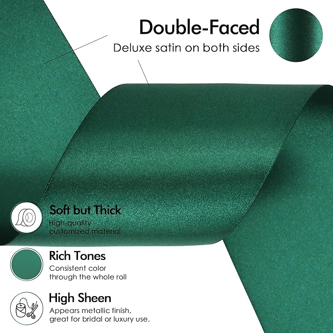 MEEDEE Dark Green Satin 3 Inch Ribbon Lux Double Faced Hunter Green Satin Ribbon by 10 Yards Green Christmas Ribbons Dark Green Ribbons for Christmas Tree, Weddings, Flower Bouquet