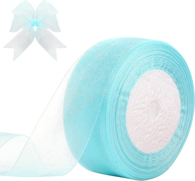 1-1/2 Inch x 50 Yards Sheer Organza Ribbon Chiffon Ribbon for Gift Wedding Flower Bouquet Wrapping Decorations Crafts (Light Blue)