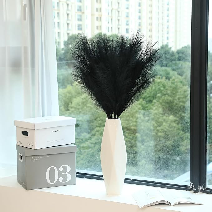 9 Stems Black Pampas Grass - 38 Inch Tall Faux Pompous Grass Decor, Long Artificial Pompas Floral for Gothic Room Decoration, Wedding Flower Arrangement, Halloween and Home Decor (Black)