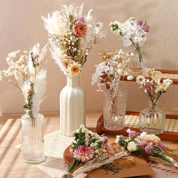 10 Kinds of Dried Flowers for Crafts Green Series Natural Dried Flowers Dry Hydrangea Daisy Babys Breath with Stems Boho Wedding Flower Bouquets with Hemp DIY Floral Arrangement Rope for Home Decor