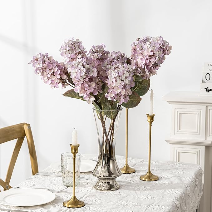 Fake Flowers Hydrangea Silk Flowers With Stems White Flowers Fake Flowers In Vase Hydrangea Artificial Flowers Winter Flowers Artificial For Decoration Vase Decor 24"（Light Purple ）8PCS Wthout Vase