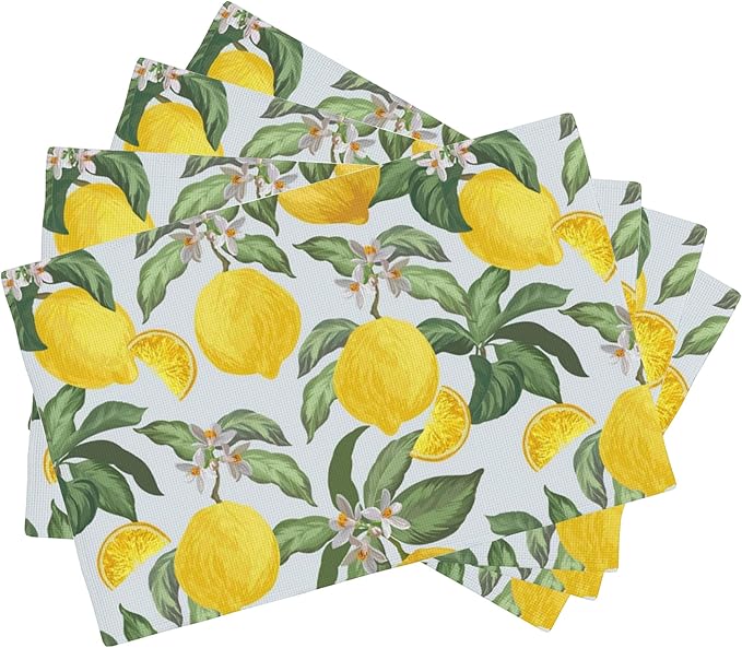 Tropical Lemon Placemats Set of 4, Placemats Dining Table Mat Set,12x18 Washable Stain Resistant Wipeable Cloth Placemat for Kitchen Buffet Parties