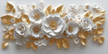IDAFU Flower Wall Art White Foral and Golden Leaves Wall-décor White Wall Art Floral Painting Pictures for Living Room Bathroom Bedroom Kitchen Office Cuadros Decorativos Para Sala Decor 58L x28W
