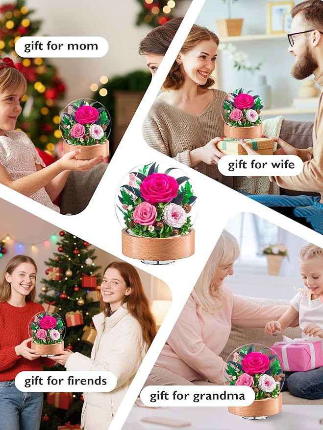 Eterfield Flowers for Delivery Prime, Christmas Preserved Roses Gifts for Women - Forever Flower in Glass Dome Birthday Gifts for Mom Wife Grandma Her Valentine’s Day (Hot Pink, Sphere)