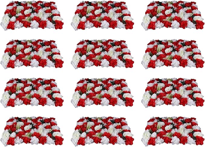 LOYALHEARTDY 12 Pack Artificial Flower Wall Panels 16 x 24 Flower Wall Mat Silk Rose Hydrangea Flower Panels for Backdrop Event Party Wedding Wall Decoration