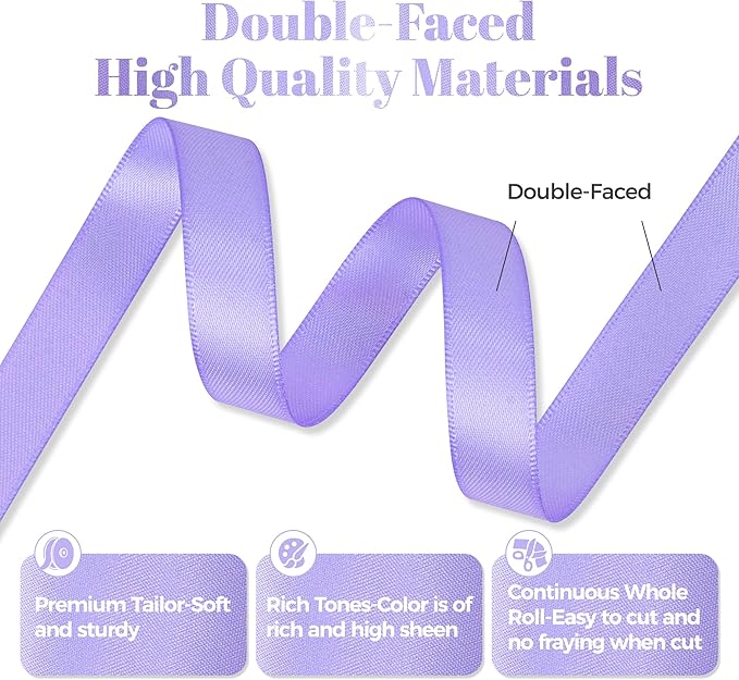 Lilac Satin Ribbon, Double Faced 1/2 Inch X 25 Yards Lilac Ribbon, Premium Satin Ribbon for Gift Wrapping, Crafts, Hair Bow Making, Sewing, Flower Bouquet, Wedding Party Decor