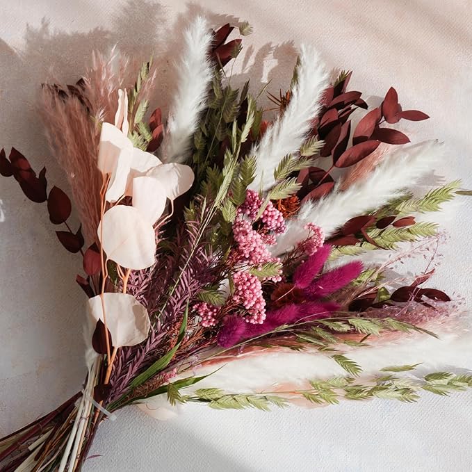 Natural Dried Flower Bouquet - Boho Pampas Grass Decor, Chic Flower Arrangements for Moody Office & Bedroom Decor, DIY Home Vase Filler, Farmhouse Floral, Fall Wedding Bouquet