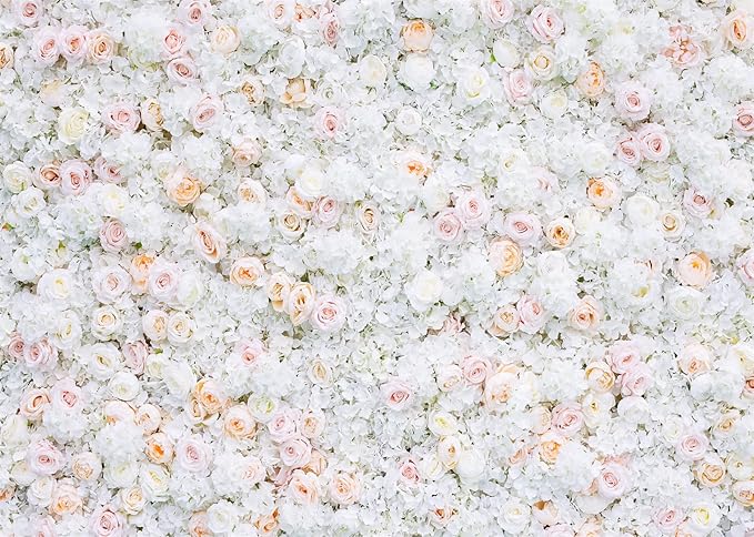 BELECO 5x4ft Fabric Flower Wall Backdrop Pink White Roses Flowers Floral Wall Background Backdrop Valentine's Day Party Engagement Newborn Baby Shower Birthday Wedding Photoshoot Studio Props