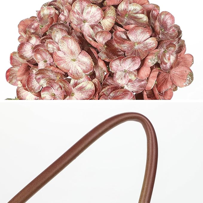 Hollyone 3Pcs Christmas Flowers Artificial Hydrangea Flowers with Stems 23inch Glitter Fake Hydrangea Flower Pink Floral Arrangements Bouquets Xmas Faux Hydrangea Wedding Christmas Tree Home Decor