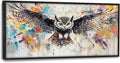 Large Banksy Owl Wall Art for Living Room, Framed Oversized Owl Wall Decor Wild Animal Canvas Painting Pictures Modern Artwork for Living Room Bathroom Bedroom Office Dining Room 60"x30"