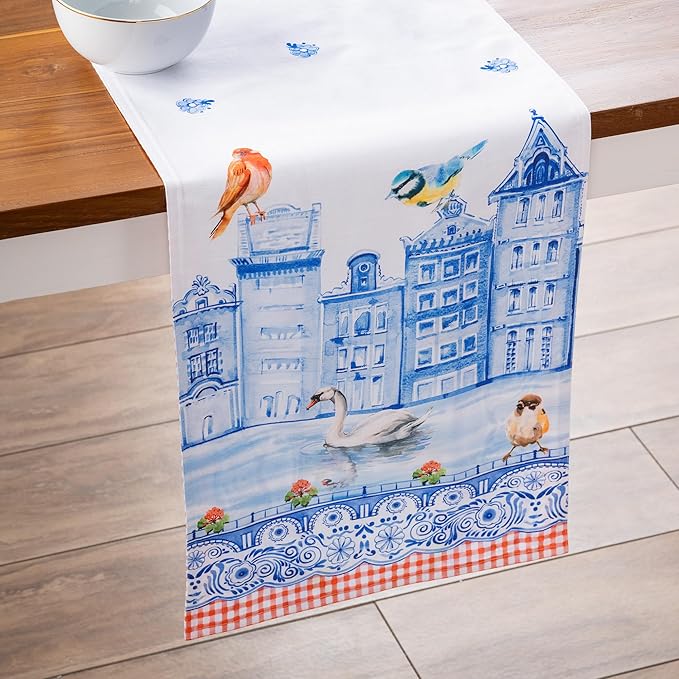Maison d'Hermine Table runner 100% Cotton DoubleLayer TableRunners 108 inches long Decorative for Home Kitchen Dining Party Baby Shower Wedding Bridal Shower SpringSummer(Amsterdam Canals,14.50"x108")