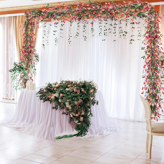 Artgar Flower Garland 6Ft Spring/Summer Garland Floral Garlands for Mantle All Year Round Paper Garlands Decor for Indoor Outdoor Home Wedding Arch Porch Staircase Year Round Decor (Red&Orange&Purple)
