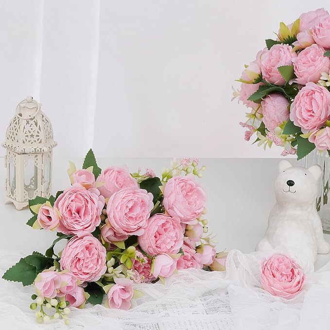 MARTINE MALL 4 Packs Peonies Artificial Flowers, Light Pink Artificial Peonies, Silk Peonies Flowers Fake Peonies Artificial Flowers Peonies Bouquet for Centerpiece Table Wedding Party Home Decor