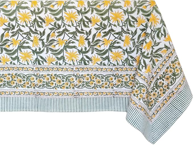 ATOSII 'Noor' 100% Cotton Boho Square Tablecloth, Handblock Floral Print Linen Table Cloth for Dining Table I Tabletop I Parties/Outdoor I Wedding I Spring/Summer (60" X 60")