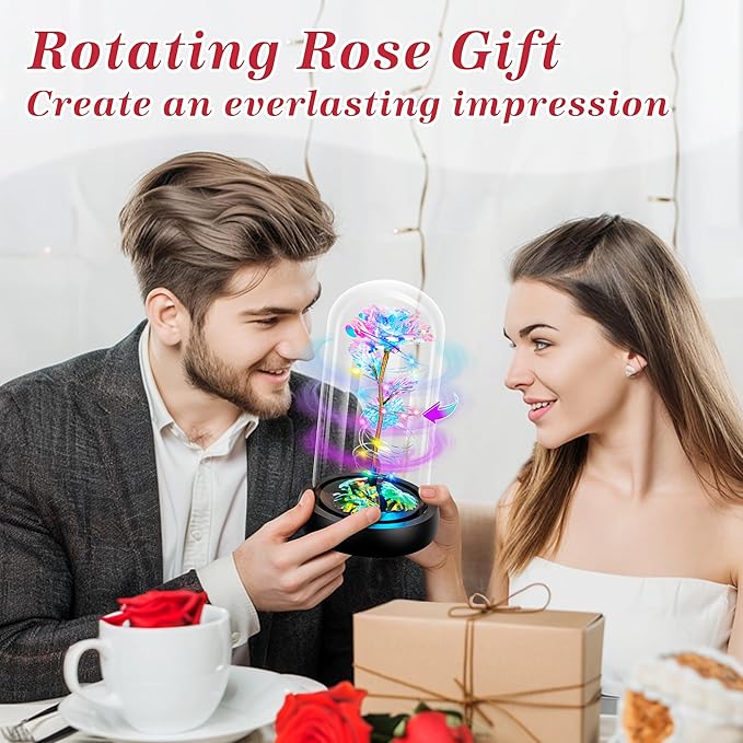 Childom Christmas Rose Gifts for Women,Birthday Gifts for Women Mom Christmas,Flowers for Delivery Prime,Rotating Colorful Light Up Rose in A Glass Dome,Anniversary Rose Gift for Her Valentines Day