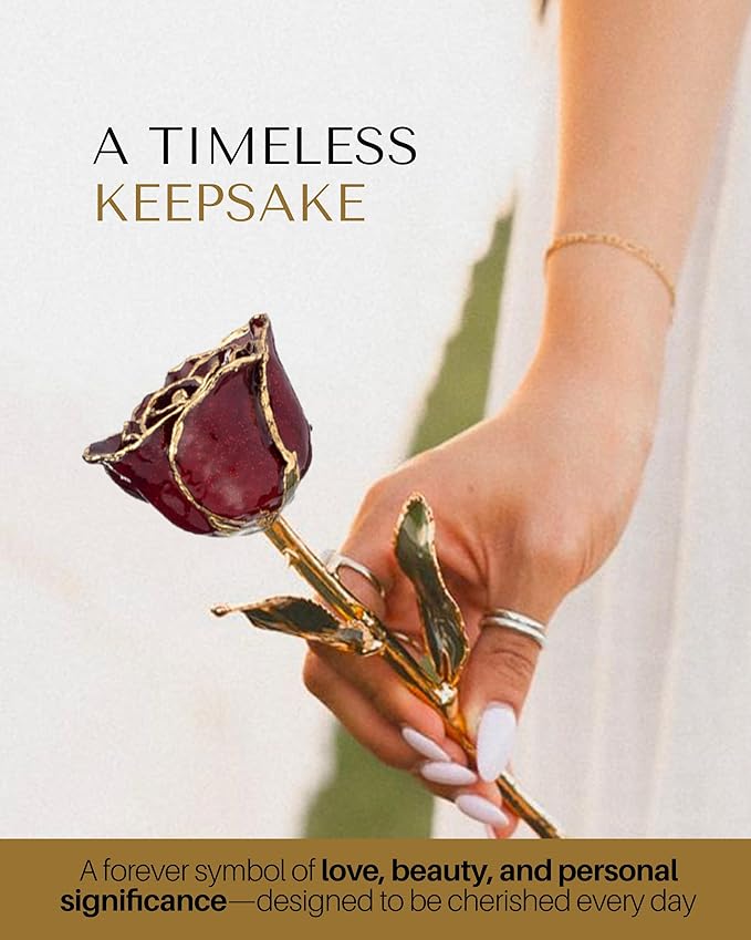 Forever Rose Hand-Dipped in 24K Gold, Garnet-Inspired January Birthstone with Sparkles, Real Rose in Luxury Gold Gift Box – Perfect Ready to Gift for January Birthday or Any Occasion