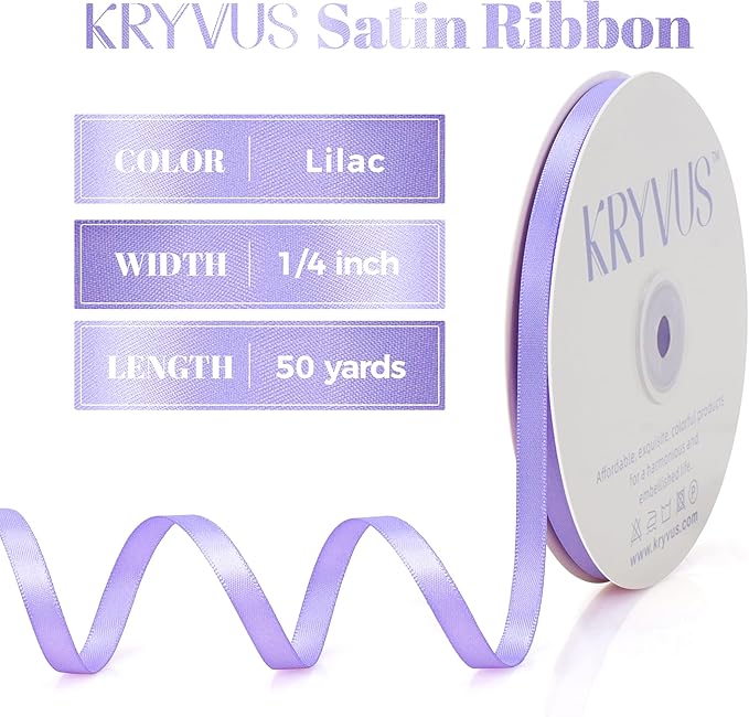 Lilac Satin Ribbon, Double Faced 1/4 Inch X 50 Yards, Premium Polyester Satin Ribbon for Gift Wrapping, Crafts, Wedding Decor