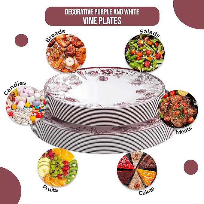Trendables Plastic Plates For Party Supplies, Floral Disposable Plates For Party & Weddings 200 Pcs - 100 x 8 Dessert Plates & 100 x 10 Plastic Dinner Plates, Plate Set Disposable Dinnerware Sets