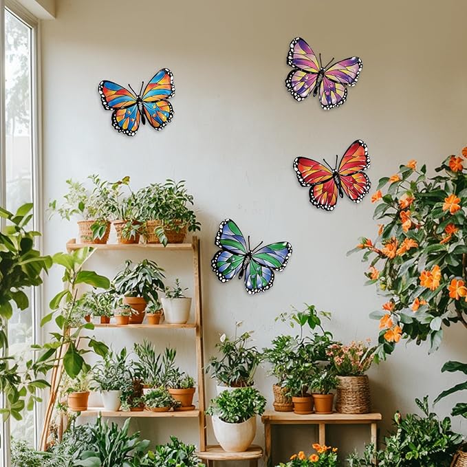 HONGLAND Metal Butterfly Wall Decor -Outdoor Fence Wall Art Decor, Hanging Decoration for Indoor Outdoor Garden Yard Living Room Bedroom Patio Balcony, Gift for Mom Dad Friends