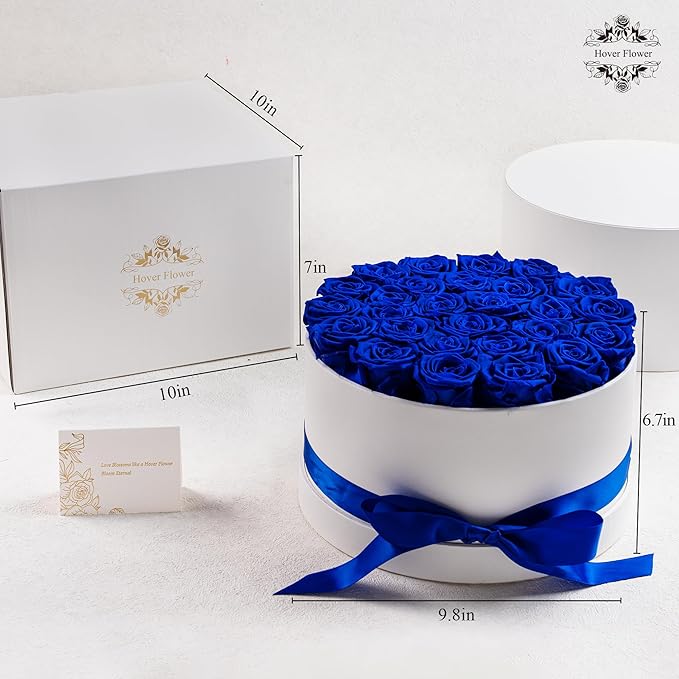 27 Forever Roses in Luxury White Box, Eternal Real Roses Gift for Women, Preserved Flowers for Delivery Prime, Anniversary, Valentine's Day, Birthday for Her (Blue)