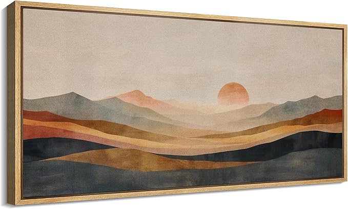 SIGNFORD Extra Large Framed Canvas Print Wall Art Serene Mountain Landscape with Warm Illustrations Modern Art Calm Warm for Living Room, Bedroom, Office - 60"x30"