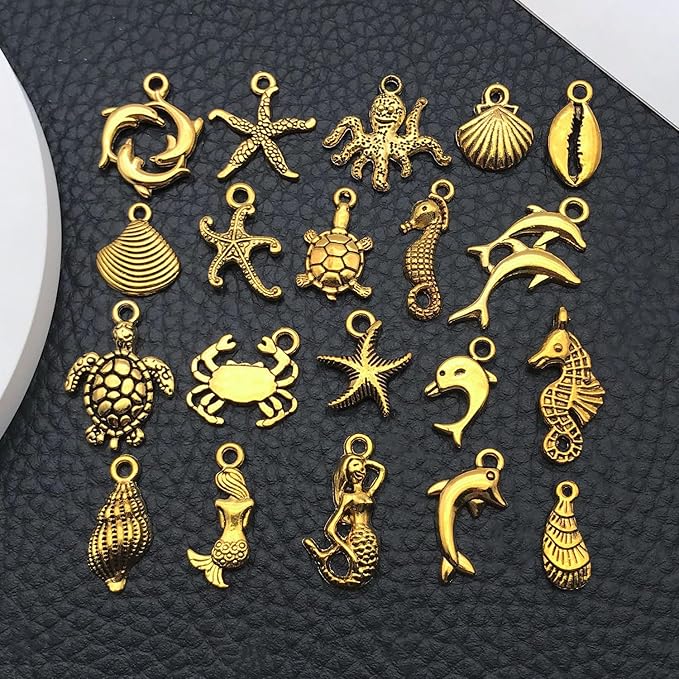 WOCRAFT 60pcs Antique Gold Ocean Bracelet Charms for Jewelry Making Sets DIY Necklace Bracelet Keychain Crafting Charms Kit Craft Supplies (SN882)