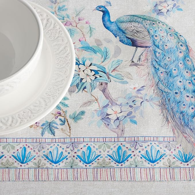 Maison d' Hermine Tablerunner 14.50"x108" 100% Combed Cotton Premium Decorative Runners, Kitchen, Party, Wedding, Restaurant & Camping, Peacock Utopia (Double Layer)
