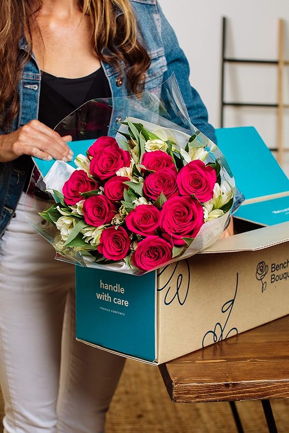 Benchmark Bouquets - Signature Roses & Alstroemeria (Glass Vase Included) - Fresh Flowers for Delivery - Gift for Graduation, Birthday, Anniversary, Sympathy, Get Well, Congratulations