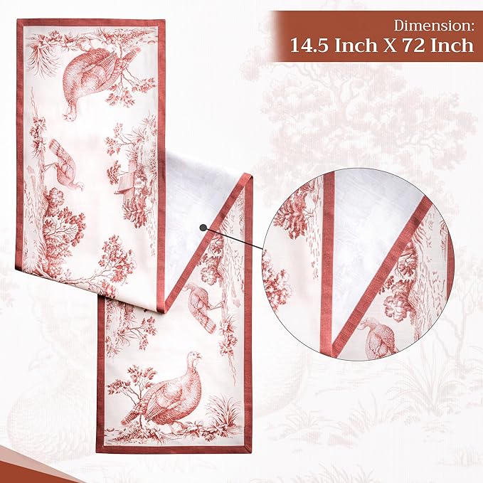 Maison d' Hermine Table Runner 100% Cotton Single Layer Table Runners 36 inches Long for Thanksgiving Christmas Decorations Home Kitchen Dining Party Wedding (Holy Jouy - Brown, 14.5" x 36")