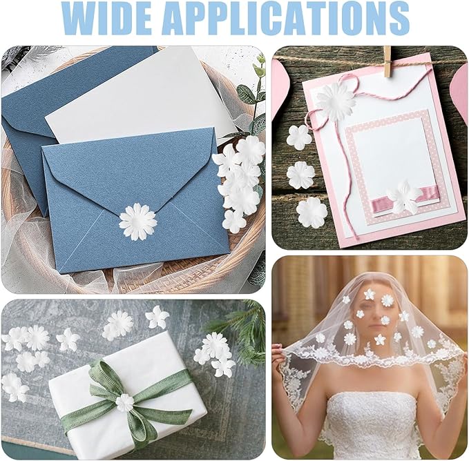 CHGCRAFT 500 Pcs 5 Style Handmade Flowers White Cloth Flower Head for Greeting Card Scrapbooking DIY Crafting