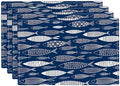 Japanese Fish Placemats Set of 4, Blue Fishing Country Double-Sided Table Mats for Kitchen Dining Room Home Party Indoor Decor 4 PCS 12x18 Inch
