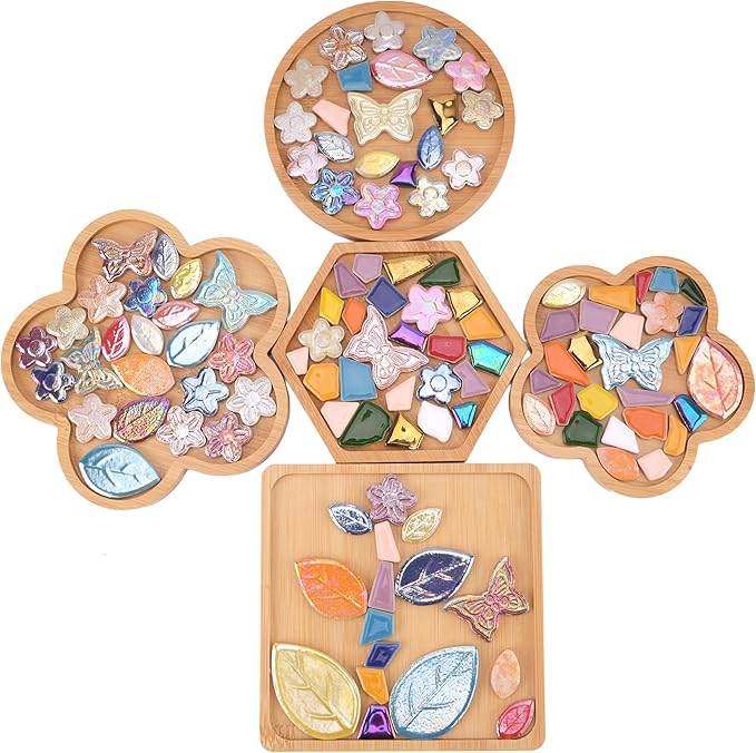1.5 lb Ceramic Tiles for Mosaics – 580g Small Irregular Tiles + 100g Flower Mosaic Pieces, Mixed Sizes, Shapes & Vibrant Colors for DIY Crafts & Home Decor