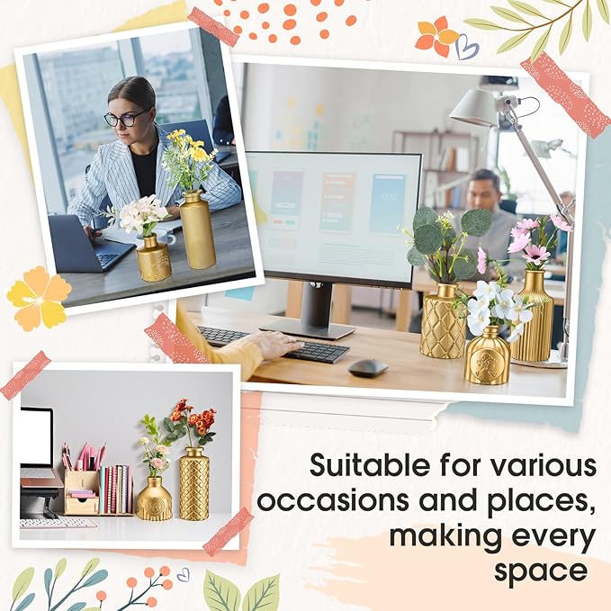 Yaomiao 30 Pcs Vases Bulk Colored Flower Glass Christmas Vases Bud Vintage Colored Glass Bottles Colorful Rustic Embossed for Home Wedding Table Decorations Gifts(Gold Series)