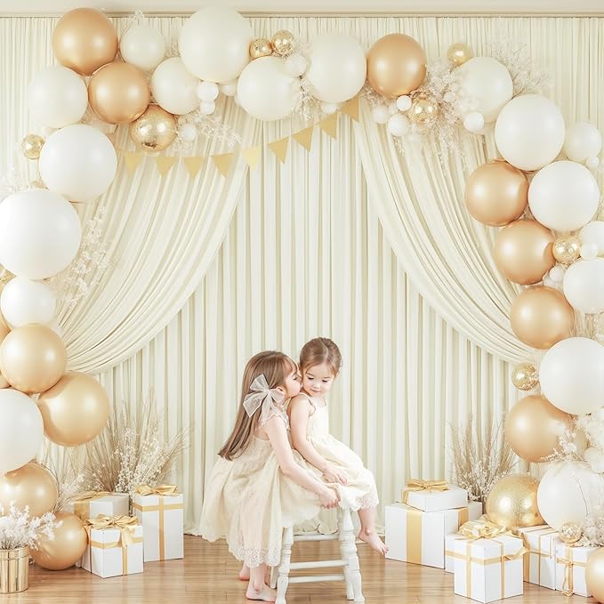 Ivory Backdrop Curtain 10 Panels-Wrinkle-Free Ivory Curtains Polyester Photography Drapes for Wedding Party Baby Shower Photo Background Decorations- 40 X10FT
