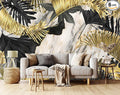 Seamless Summer Pattern with Golden White and Black Tropical Plants.Modern Abstract Design for Paper Wallpaper Cover Fabric （Non-self-Adhesive）