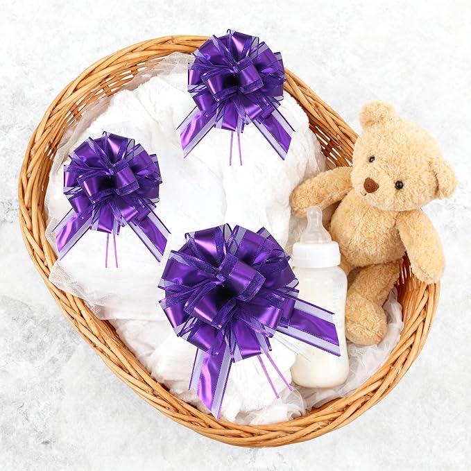 10-Pack Amethyst Color Pull Bows for Gift Wrapping - 6 Inch Reusable Ribbon Bows, Large Instant Floral Decor Bows for Wedding, Christmas, Birthday Decor, Gift Basket & Party Decorations