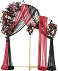 Ling's moment Wedding Arch Backdrop Stand with Flowers - 7.2FT, 6FT Set of 2 Metal Arch Frame with Drapes for Ceremony Decoration - Artificial Floral for Birthday Party, Baby Shower, Black Burgundy