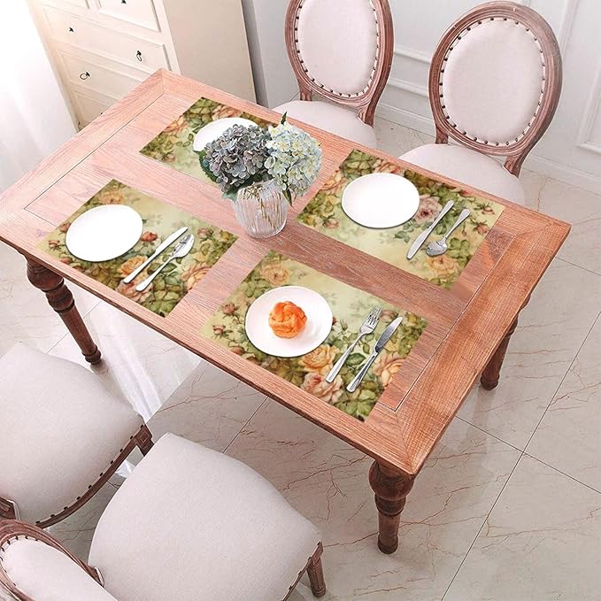 Placemats Set of 4 PVC Woven Place Mats Heat Resistant Easy to Clean for Indoor Outdoor Party Kitchen Dining Table Decoration 12"x18"