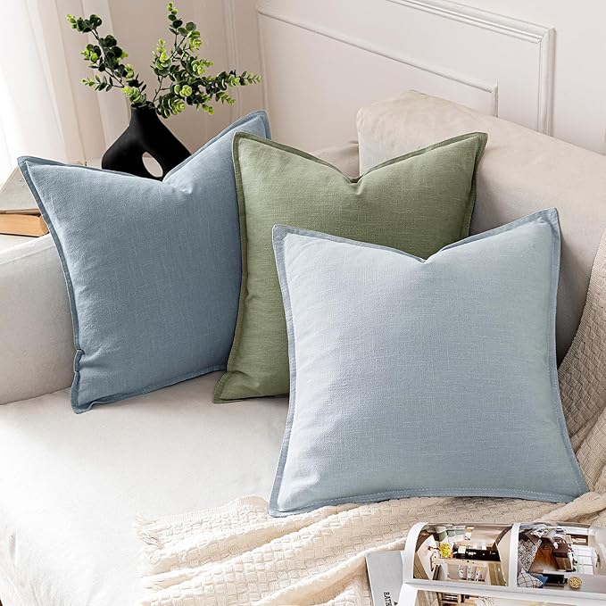 MIULEE Decorative Linen Euro Sham Pillow Covers 26x26 Sage Green Boho FarmhouseNeutral Couch Throw Pillows for Bed Pack of 2 Accent Modern Pillowcase Summer Sofa Livingroom Home Decor