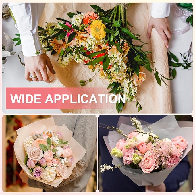 YELARXI Flower Wrapping Paper, Cotton Wrapping Flower Paper, Non-Woven Waterproof Floral Bouquet Wraps - Fitting for (Florist Supplies/Gift) 22 x 22 Inch & 20 Pack & Light Nude