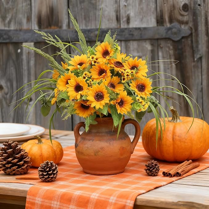 AmyHomie Artificial Sunflower Bouquets,2 Bunches Fake Flowers for Outdoors Baby Shower Home Wedding Fall Decor, Bride Holding Flowers,DIY Garden Craft Art Decor