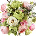 FiveSeasonStuff 2 Bundles Pink Beige Green (Spring Waltz) Peonies Artificial Flower Bouquet