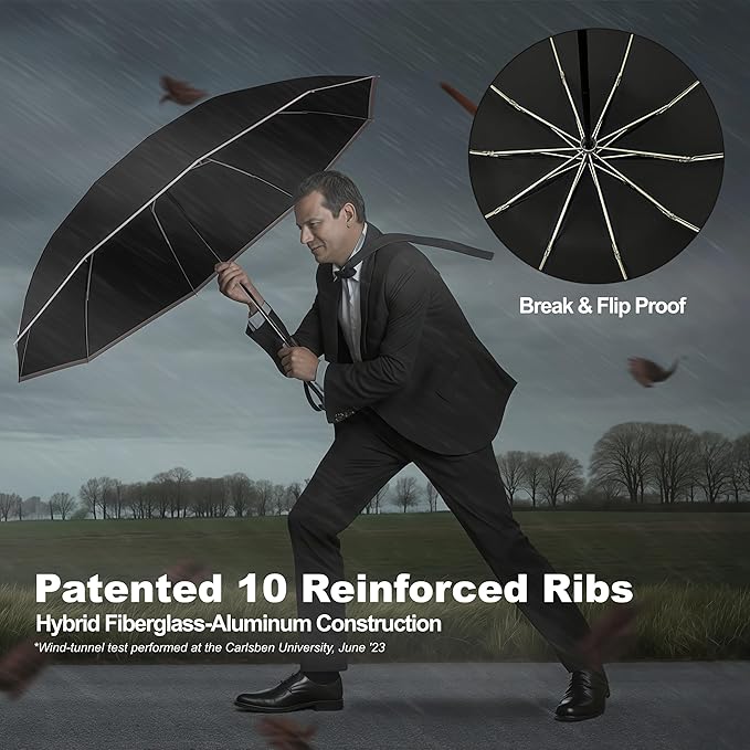 4-in-1 Inverted Travel Umbrella Compact, Automatic Large Umbrellas for Rain & Sun, Portable Windproof Umbrella for Backpack, Reverse Folding Umbrella for UV with Reflective Strips,Lightweight
