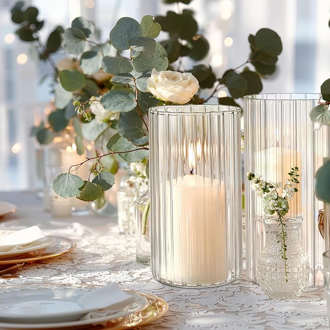16 Packs Ribbed Glass Vase, 5.5/6 Inch Tall Clear Propagation Flower Vases in Bulk Glass Cylinder Vases for Centerpieces, Floating Candle Vases for House Warming Decoration Party