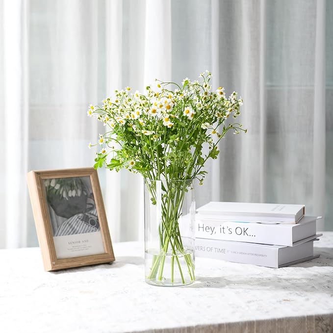Clear Flower Vase, Non-breakable Vases, 6" W x 6" H, Acrylic Vase, Aesthetic Room Decor Cylindrical Modern Flower Vases for Table Centerpiece, Home Decor, Women Floral Arrangement Gift