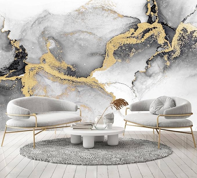 Black Gold Marble Wallpaper Peel and Stick for Living Room Office 137"x100"