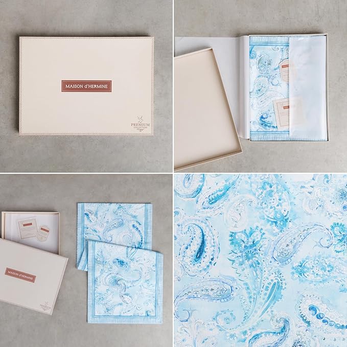 Maison d' Hermine Table Runners 100% Combed Cotton 14.50 Inch x 72 Inch Premium Tablerunner, Decorative Table Runner, Buffet Parties & Camping, Paisley Blues (Double Layer)