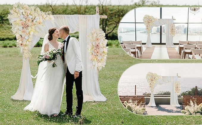 Ting's time Artificial Wedding Arch Flowers Kit(Pack of 4) 2pcs Large Artificial Flower Swags with 2pcs Draping Fabric for Wedding Party Ceremony Decoration(Beige)
