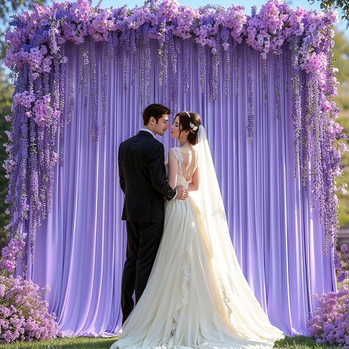 Lavender Backdrop Curtains 4 Panels - Wrinkle-Free Polyester Photography Drapes for Baby Shower & Party Background Backdrop Stand - 16 X10FT